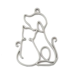   Nemesacél medál / fityegő - 30x21x1mm-es kutya-cica barátság