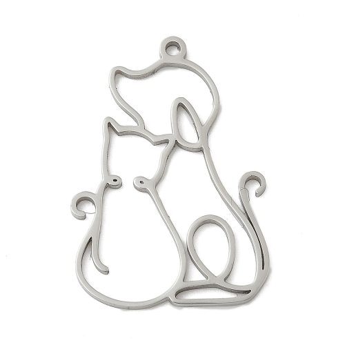 Nemesacél medál / fityegő - 30x21x1mm-es kutya-cica barátság