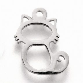 Nemesacél medál / fityegő - 12x8x1mm-es cica