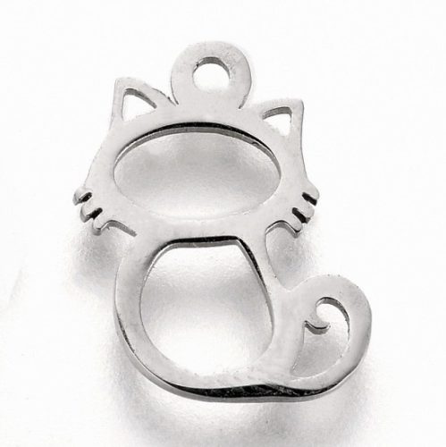 Nemesacél medál / fityegő - 12x8x1mm-es cica