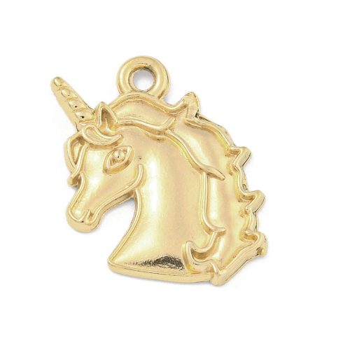 Nemesacél medál / fityegő - 22x16x2mm-es 18k aranyozott unikornis fej