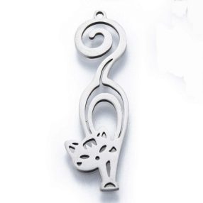 Nemesacél medál / fityegő - 39x12x1mm-es cica