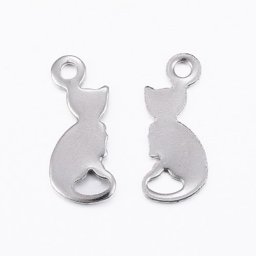 Nemesacél medál / fityegő - 13x5x0,5mm-es cica