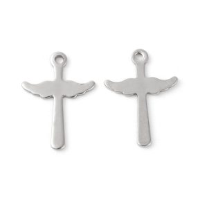   Nemesacél medál / fityegő - 17,5x12,5x0,5mm-es szárnyas kereszt