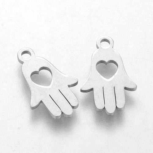Nemesacél medál / fityegő - 15x10x1mm-es Hamsa kéz / Fatima keze