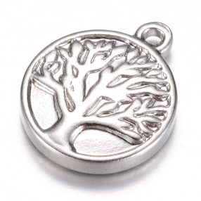   Nemesacél medál / fityegő - 16x13x3mm-es érme életfa mintával