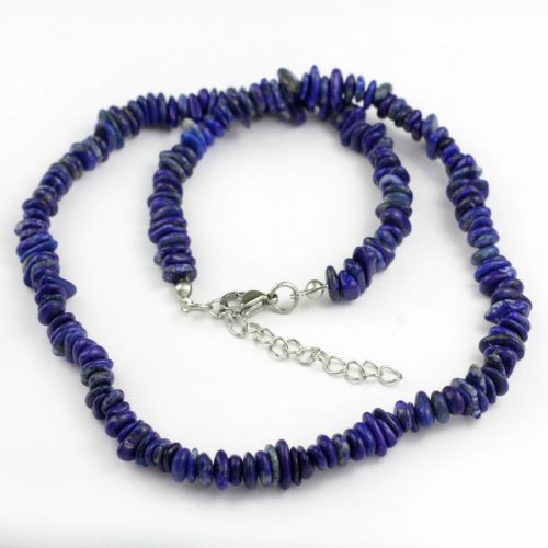 Lápisz lazuli ásvány splitter / szemcse  nyaklánc nemesacél fém részekkel - kb. 45cm-es, plusz 5cm lánchosszabbító