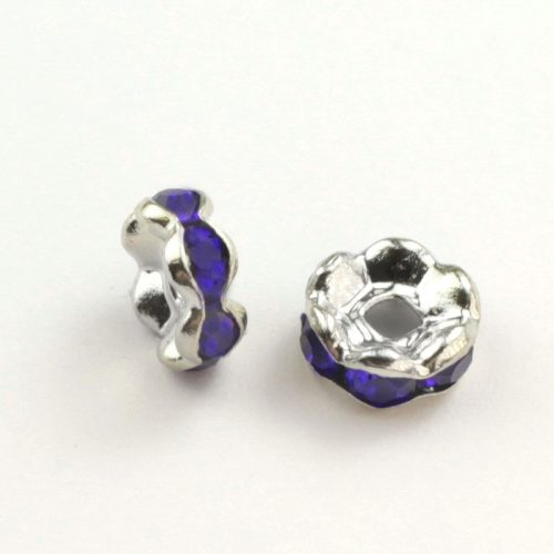 6x3mm-es strasszos köztes rondell ródium színű foglalatban - sapphire