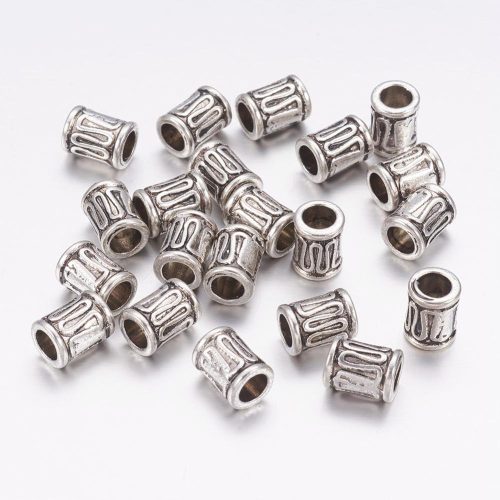 Tibeti stílusú fém köztes - antik ezüst színű 8x6mm-es cső, furat: 3,8mm