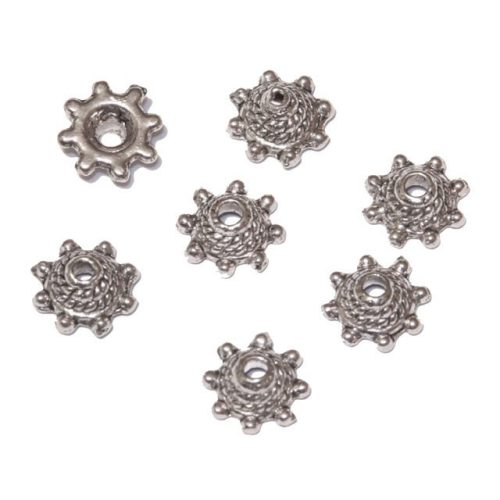 Tibeti stílusú fém gyöngykupak - antik ezüst színű 9mm-es