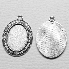   Tibeti stílusú ragasztható fém medál alap - antik ezüst színű 39x28mm-es, 25x18mm-es kabosonhoz