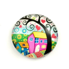   Mintás üveglencse / kaboson (2501) - házikós életfa - választható méretben