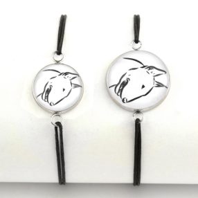   Nemesacél üveglencsés zsinóros karkötő - választható méretben - bullterrier kutya (0200)