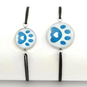   Nemesacél üveglencsés zsinóros karkötő - választható méretben - tappancs mancs (0201)