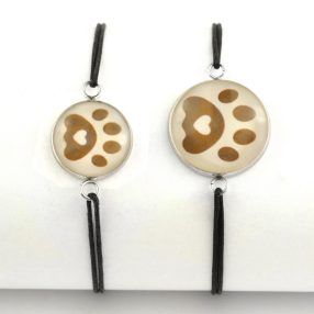   Nemesacél üveglencsés zsinóros karkötő - választható méretben - tappancs mancs (0202)