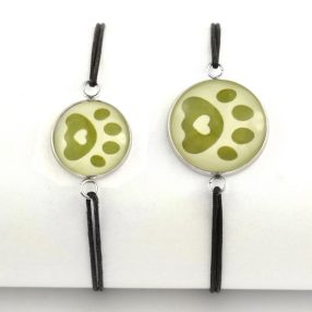   Nemesacél üveglencsés zsinóros karkötő - választható méretben - tappancs mancs (0203)