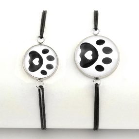   Nemesacél üveglencsés zsinóros karkötő - választható méretben - tappancs mancs (0204)