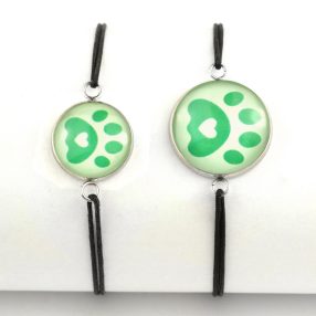   Nemesacél üveglencsés zsinóros karkötő - választható méretben - tappancs mancs (0205)