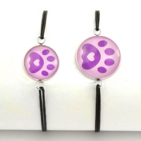   Nemesacél üveglencsés zsinóros karkötő - választható méretben - tappancs mancs (0206)