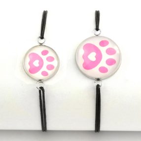   Nemesacél üveglencsés zsinóros karkötő - választható méretben - tappancs mancs (0207)