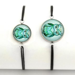   Nemesacél üveglencsés zsinóros karkötő - választható méretben - bagoly (1403)