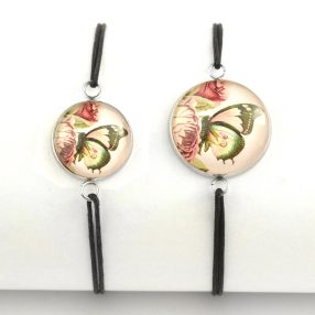   Nemesacél üveglencsés zsinóros karkötő - választható méretben - pillangós (2002)