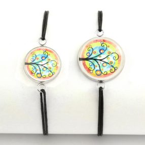   Nemesacél üveglencsés zsinóros karkötő - választható méretben - életfa (2502)