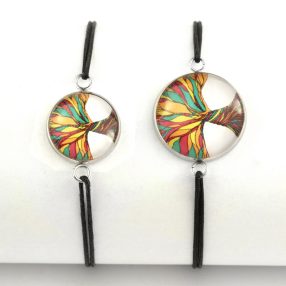   Nemesacél üveglencsés zsinóros karkötő - választható méretben - életfa (2507)