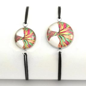   Nemesacél üveglencsés zsinóros karkötő - választható méretben - életfa (2508)