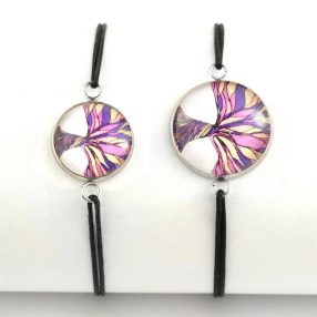   Nemesacél üveglencsés zsinóros karkötő - választható méretben - életfa (2509)