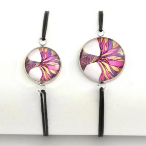   Nemesacél üveglencsés zsinóros karkötő - választható méretben - életfa (2510)