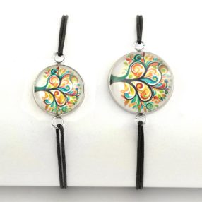   Nemesacél üveglencsés zsinóros karkötő - választható méretben - életfa (2521)