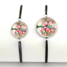   Nemesacél üveglencsés zsinóros karkötő - választható méretben - életfa (2522)