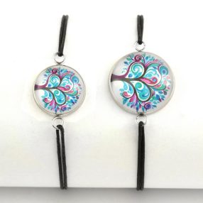   Nemesacél üveglencsés zsinóros karkötő - választható méretben - életfa (2523)