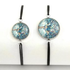   Nemesacél üveglencsés zsinóros karkötő - választható méretben - életfa (2524)