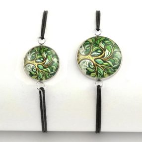   Nemesacél üveglencsés zsinóros karkötő - választható méretben - életfa (2529)