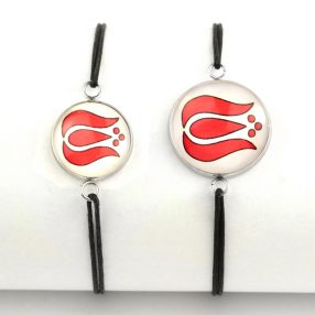   Nemesacél üveglencsés zsinóros karkötő - választható méretben - népies virág (2900)