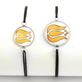   Nemesacél üveglencsés zsinóros karkötő - választható méretben - népies virág (2901)