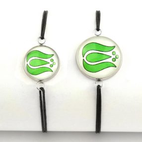   Nemesacél üveglencsés zsinóros karkötő - választható méretben - népies virág (2902)