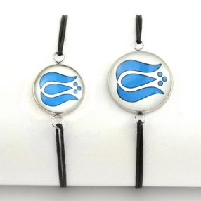   Nemesacél üveglencsés zsinóros karkötő - választható méretben - népies virág (2904)