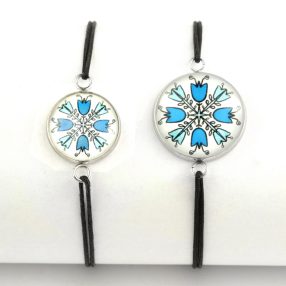   Nemesacél üveglencsés zsinóros karkötő - választható méretben - népies virágok (2908)