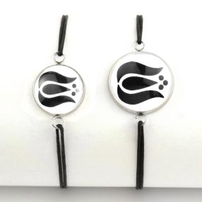   Nemesacél üveglencsés zsinóros karkötő - választható méretben - népies virág (2910)