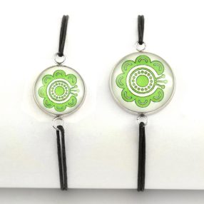   Nemesacél üveglencsés zsinóros karkötő - választható méretben - népies virág (2912)