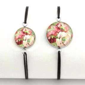   Nemesacél üveglencsés zsinóros karkötő - választható méretben - pipacsos (3002)