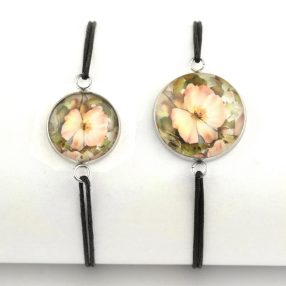   Nemesacél üveglencsés zsinóros karkötő - választható méretben - virágmintás (3417)