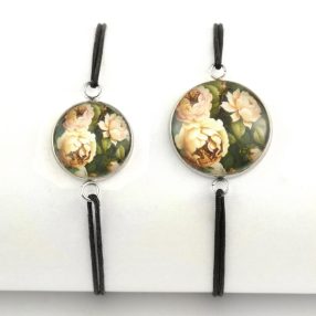   Nemesacél üveglencsés zsinóros karkötő - választható méretben - rózsa (3419)