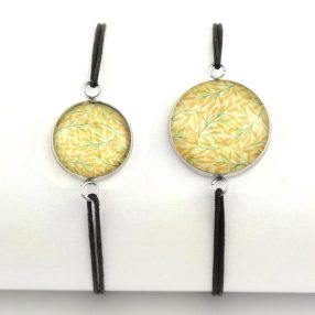   Nemesacél üveglencsés zsinóros karkötő - választható méretben - indás (3700)