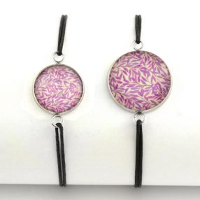   Nemesacél üveglencsés zsinóros karkötő - választható méretben - indás (3702)