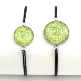   Nemesacél üveglencsés zsinóros karkötő - választható méretben - indás (3703)