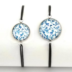   Nemesacél üveglencsés zsinóros karkötő - választható méretben - indás (3704)